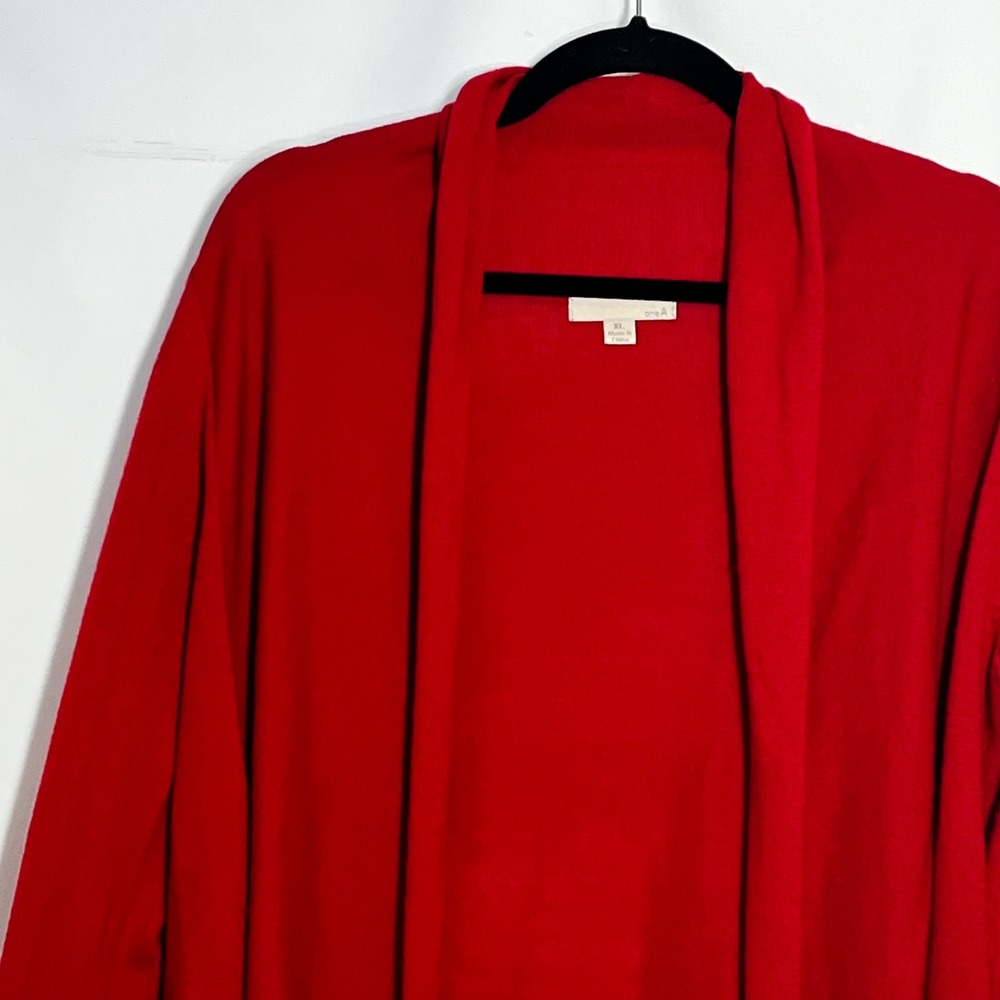 One A Womens Red Open Front Shawl Collar Knit Cardigan Sweater XL 51091 - Picture 3 of 8